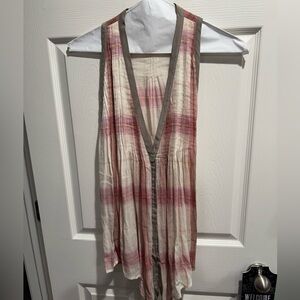 Elizabeth and James Plaid Sheer Pleated Vest Size L